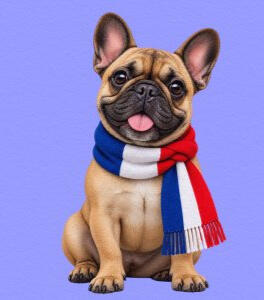 French Bulldog with French flag scarf